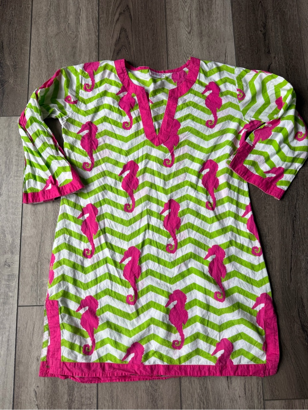 Top It Off- Pink and Green Seahorse Swim Cover Up- Vacation or Beach Ready!